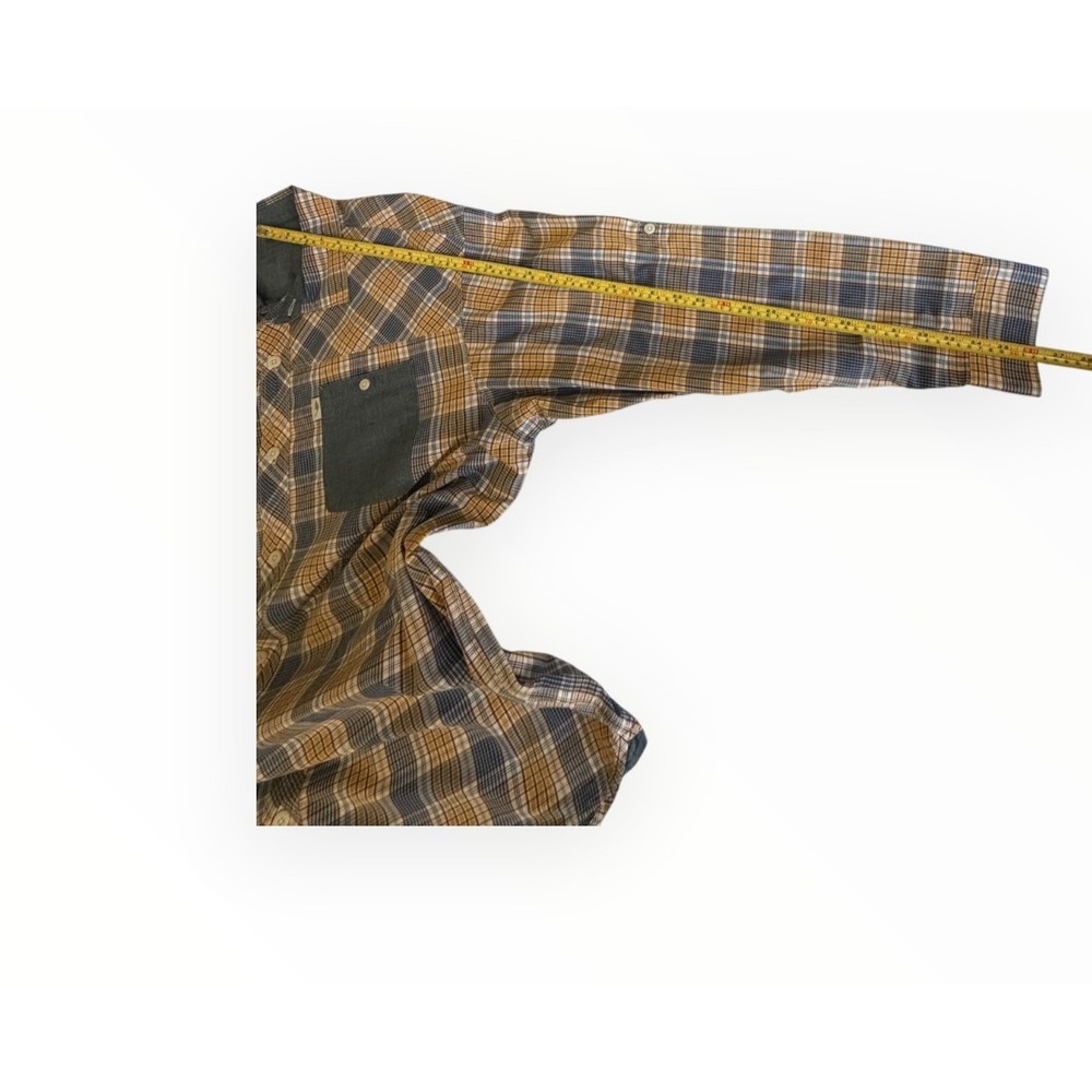 Bob Timberlake Mens 2XL Plaid Shirt 100% Cotton Blue Mustard Long Sleeve Button - Picture 12 of 12